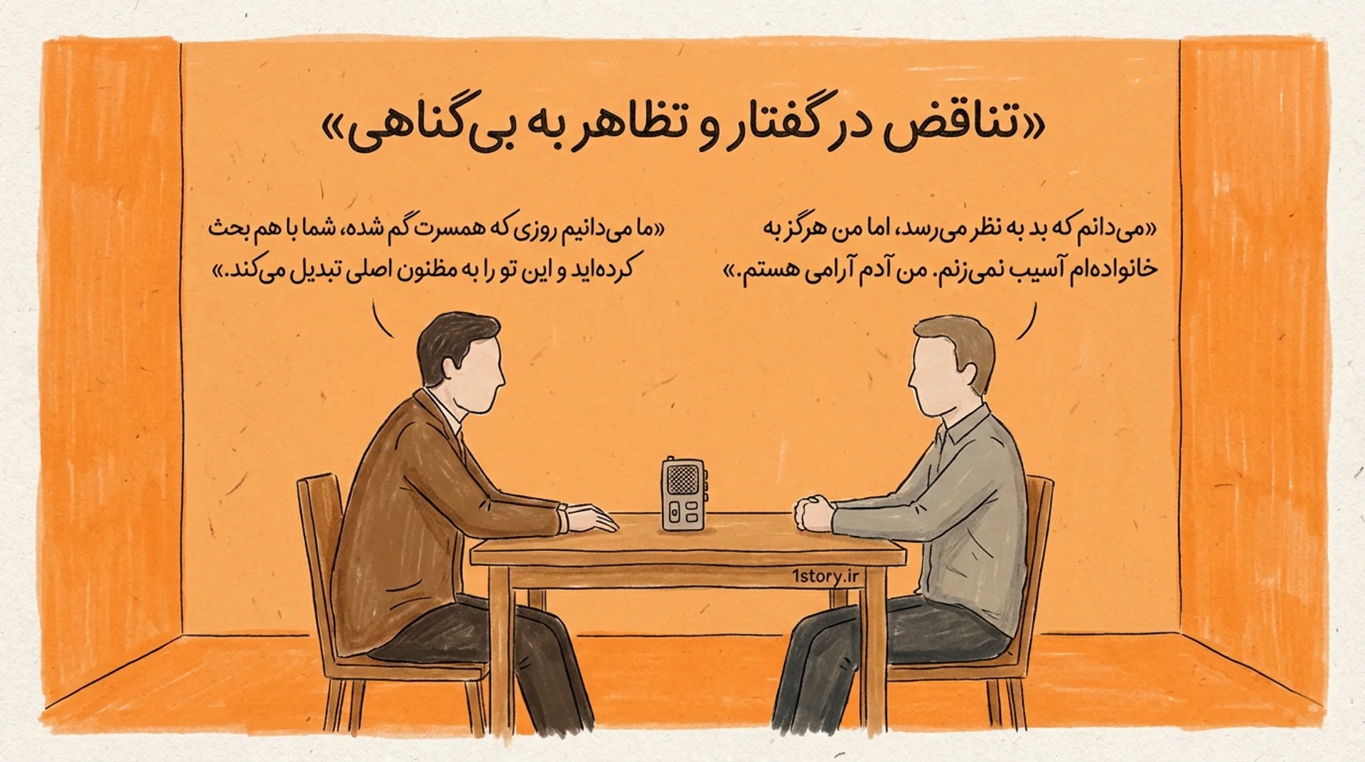 عکس تناقض در گفتار و تظاهر به بی‌گناهی